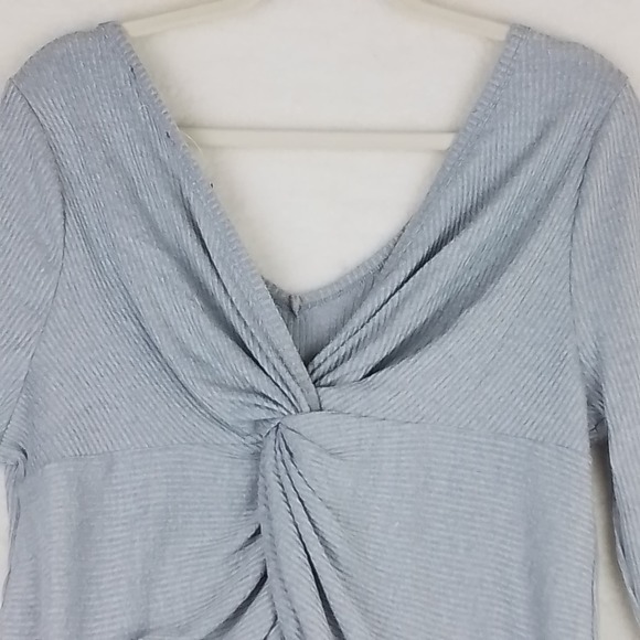 Soncy Ribbed Knit Sweater Sz 10 Gray Oversized Stretchy V Neck Twist Open Back - Picture 7 of 11